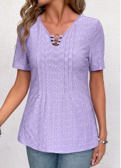 Light Purple Circular Ring Short Sleeve V Neck Blouse | thumb picture 