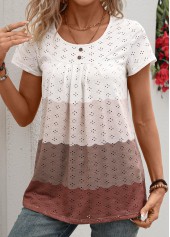 Dark Coffee Patchwork Short Sleeve Round Neck T Shirt | thumb picture 