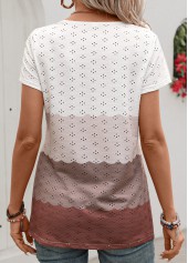 Dark Coffee Patchwork Short Sleeve Round Neck T Shirt | thumb picture 