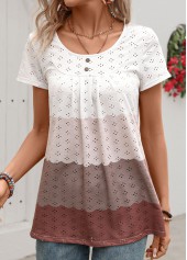 Dark Coffee Patchwork Short Sleeve Round Neck T Shirt | thumb picture 