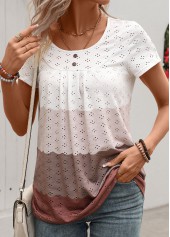 Dark Coffee Patchwork Short Sleeve Round Neck T Shirt | thumb picture 