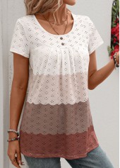 Dark Coffee Patchwork Short Sleeve Round Neck T Shirt | thumb picture 