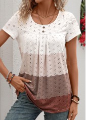 Dark Coffee Patchwork Short Sleeve Round Neck T Shirt
