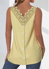 Light Yellow Button Sleeveless Round Neck Tank Top