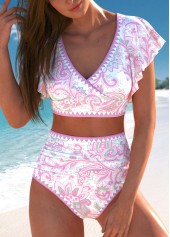 Surplice Paisley Print Pink Bikini Set