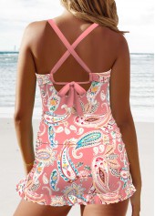 Ruched Paisley Print Light Pink Tankini Set | thumb picture 
