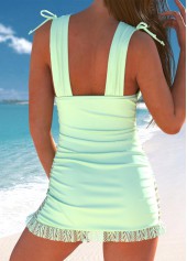Drawstring Light Green Ruched One Piece Swimdress