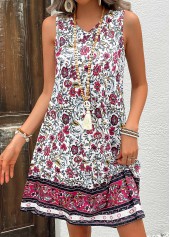Hot Pink Breathable Floral Print A Line Sleeveless Dress