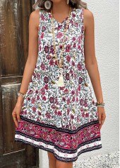 Hot Pink Breathable Floral Print A Line Sleeveless Dress | thumb picture 