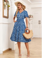 Denim Blue Pocket Ditsy Floral Print Short Sleeve Dress | thumb picture 