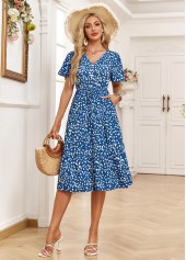 Denim Blue Pocket Ditsy Floral Print Short Sleeve Dress | thumb picture 