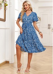 Denim Blue Pocket Ditsy Floral Print Short Sleeve Dress | thumb picture 