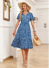 Denim Blue Pocket Ditsy Floral Print Short Sleeve Dress | thumb picture 