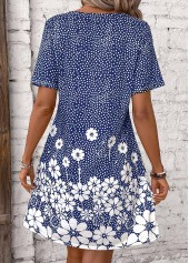 Blue Pocket Floral Print Short Round Neck Dress | thumb picture 