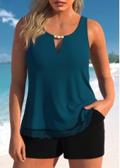 Lace Scoop Neck Peacock Blue Tankini Set