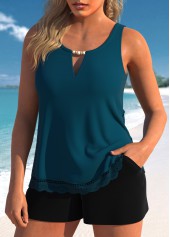 Lace Scoop Neck Peacock Blue Tankini Set | thumb picture 