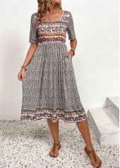 Multi Color Ruched Ditsy Floral Print Short Sleeve Dress | thumb picture 