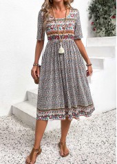 Multi Color Ruched Ditsy Floral Print Short Sleeve Dress | thumb picture 