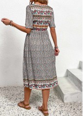 Multi Color Ruched Ditsy Floral Print Short Sleeve Dress | thumb picture 