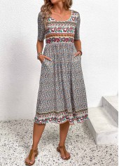 Multi Color Ruched Ditsy Floral Print Short Sleeve Dress