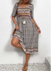 Multi Color Ruched Ditsy Floral Print Short Sleeve Dress | thumb picture 