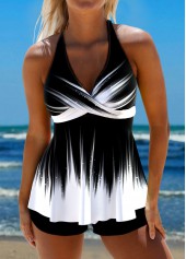 Surplice Ombre Black Tie Back Tankini Set | thumb picture 