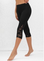 Lace Black High Waisted Capri Elastic Waist Leggings | thumb picture 