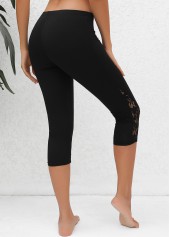Lace Black High Waisted Capri Elastic Waist Leggings | thumb picture 