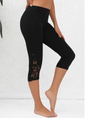 Lace Black High Waisted Capri Elastic Waist Leggings | thumb picture 