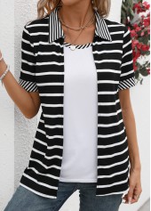 Black Fake 2in1 Striped Short Sleeve T Shirt | thumb picture 