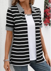 Black Fake 2in1 Striped Short Sleeve T Shirt | thumb picture 