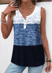 Blue Patchwork Geometric Print Sleeveless Round Neck Tank Top | thumb picture 