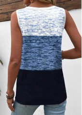 Blue Patchwork Geometric Print Sleeveless Round Neck Tank Top | thumb picture 