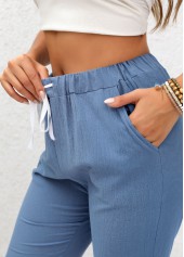 Denim Blue Double Side Pockets Elastic Waist Pants