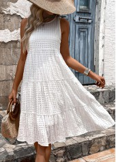 White Breathable Sleeveless Round Neck Dress