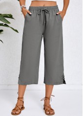 Dark Grey Pocket Elastic Waist High Waisted Pants | thumb picture 