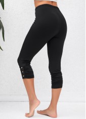 Ruched Black High Waisted Capri Elastic Waist Leggings | thumb picture 