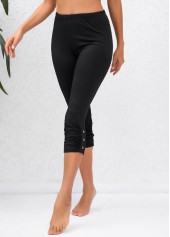 Ruched Black High Waisted Capri Elastic Waist Leggings | thumb picture 