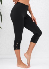 Ruched Black High Waisted Capri Elastic Waist Leggings | thumb picture 