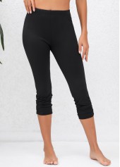 Ruched Black High Waisted Capri Elastic Waist Leggings | thumb picture 
