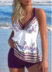 Criss Cross Tribal Print Dark Reddish Purple Tankini Set