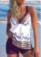 Criss Cross Tribal Print Dark Reddish Purple Tankini Set | thumb picture 