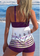 Criss Cross Tribal Print Dark Reddish Purple Tankini Set | thumb picture 