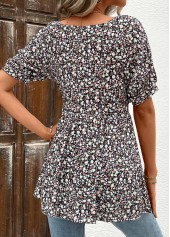 Black Ruched Ditsy Floral Print Short Sleeve Blouse | thumb picture 