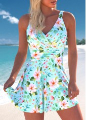 Surplice Floral Print Mint Green Tankini Set