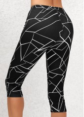 Black Geometric Print High Waisted Capri Elastic Waist Leggings | thumb picture 