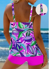 Smocked Floral Print Hot Pink Tankini Set | thumb picture 