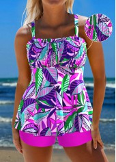 Smocked Floral Print Hot Pink Tankini Set