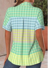 Plus Size Multi Color Pocket Plaid Short Sleeve Blouse | thumb picture 