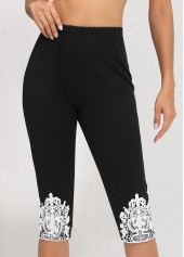 Black Tribal Print High Waisted Capri Elastic Waist Leggings
